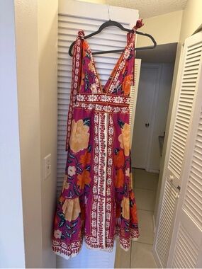 Farm Rio XS Women’s Floral Boho Dress Bright Summer Sundress Petite Slim Fit